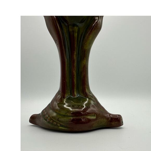Vintage 1950s Tulip Vase with Variegated Brown and Dark Green Glaze - Picture 8 of 16